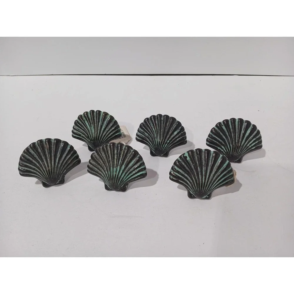 6 Seashell‎  rustic iron knobs pulls drawer door handles cabinet craft